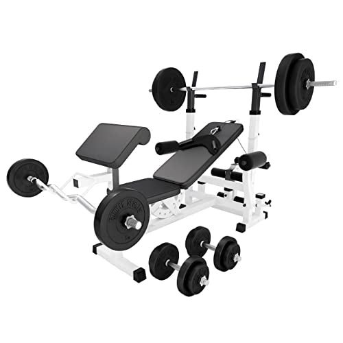 Gorilla Sports Hantelbank mit Gewichten, 170 cm Stange und Hantelset